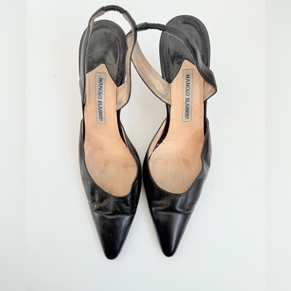 Manolo Blahnik Retro Black leather 90mm Carolyne Slingback pointed toe pumps 41 - Picture 2 of 8